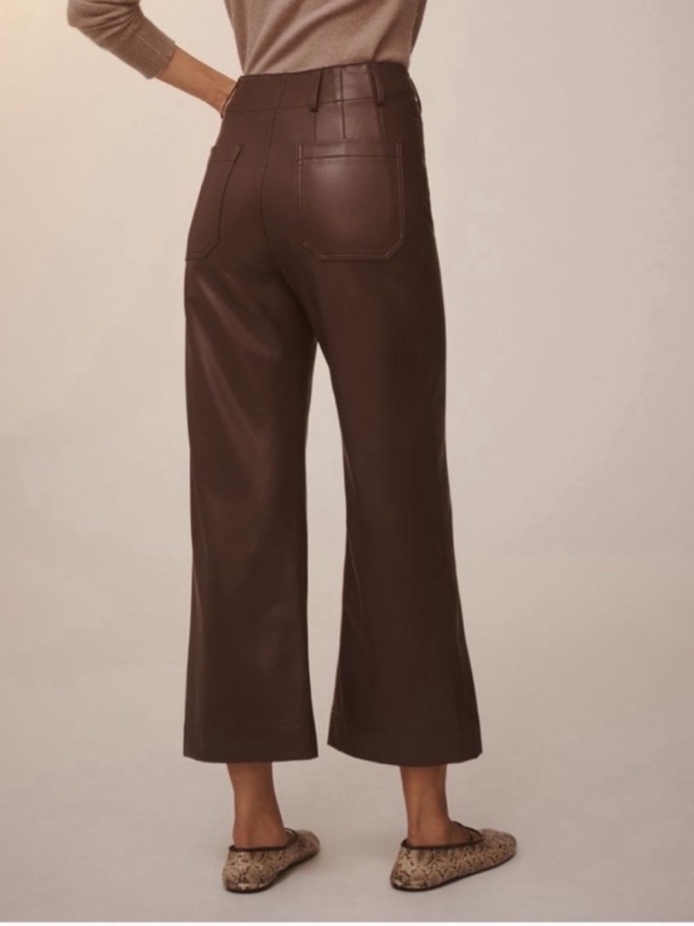 Anthropologie Maeve Colette Faux-Leather Wide-Leg Crop Pants in Chocolate Brown - Picture 5 of 5